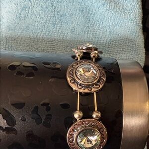 Silver and Gold Tone Bracelet with Clear Gemstones